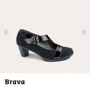 Naot Brava Mary Jane Black Suede Pumps Velcro Patent Leather Strap Size 42